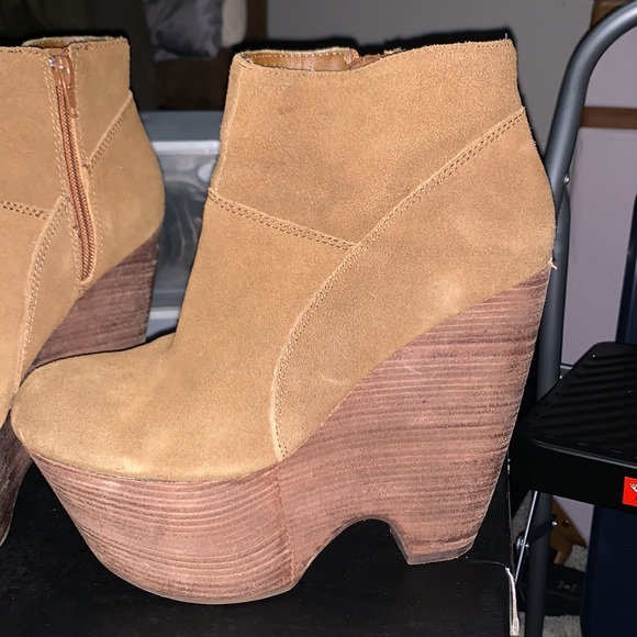 Tan Suede Wedged Heel Boot - Picture 3 of 5